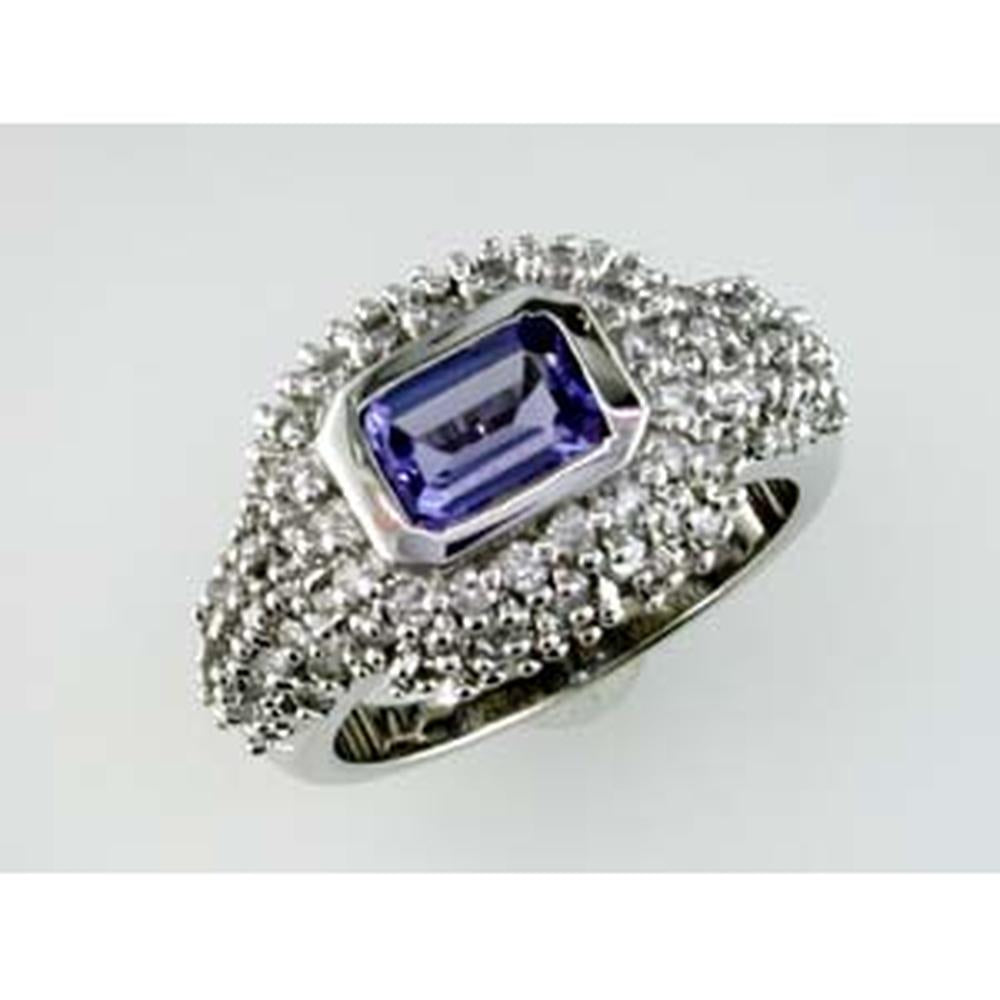Royal Elegant 14K White Gold Tanzanite and Diamond Ring - 1.70 Carat Tanzanite, 0.90 Carat Diamonds