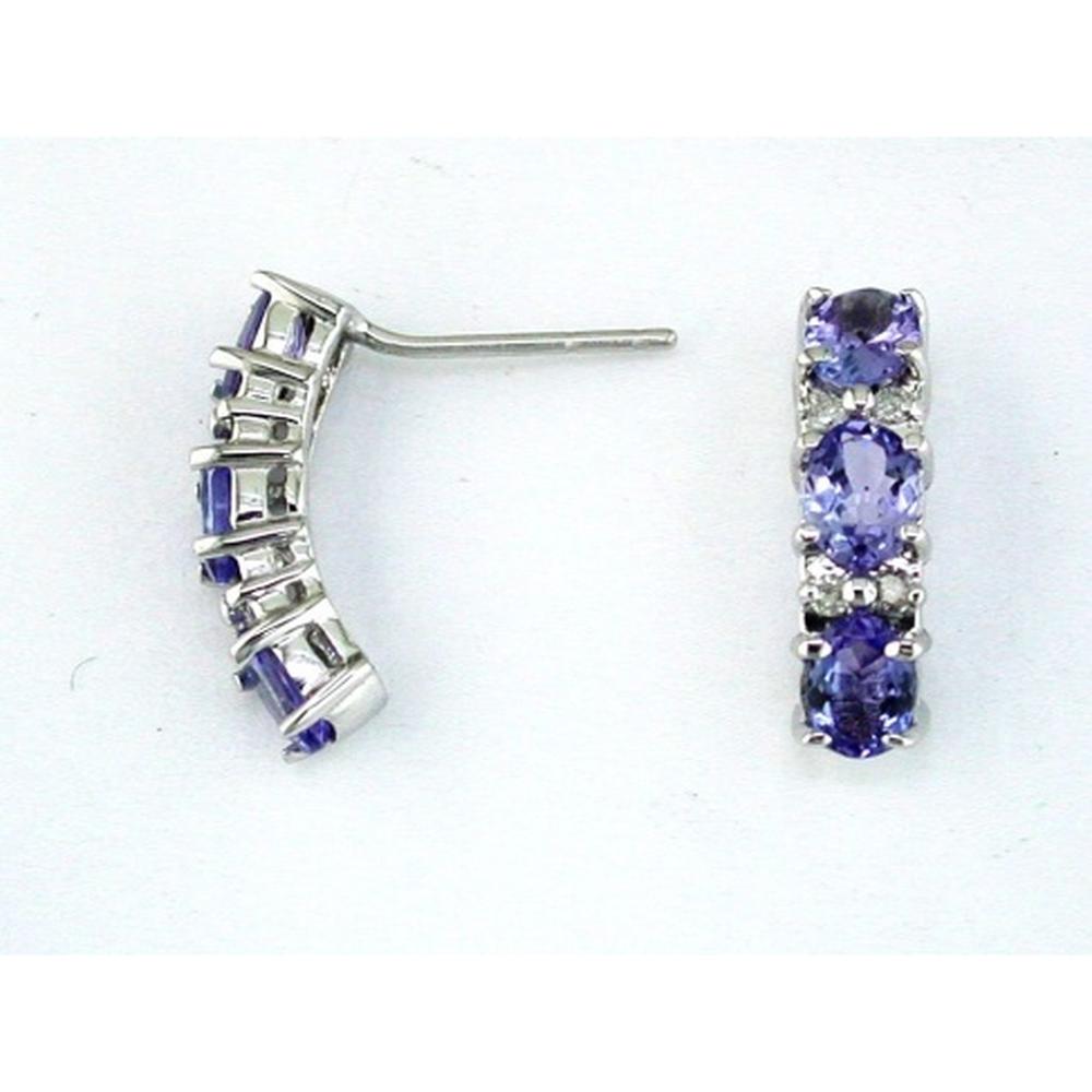Royal Elegant 14K White Gold Tanzanite and Diamond Three-Stone Earrings