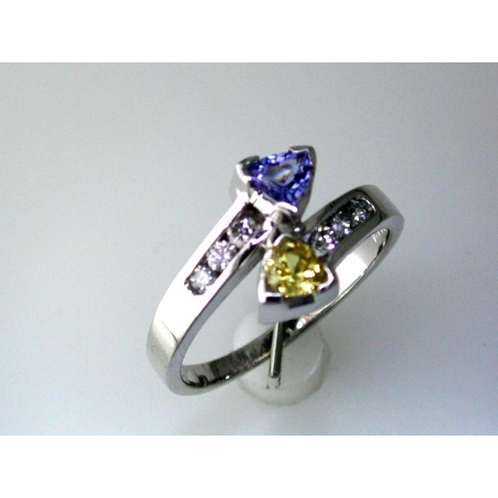 Royal Elegant 14K White Gold Tanzanite and Yellow Sapphire Trillion Ring