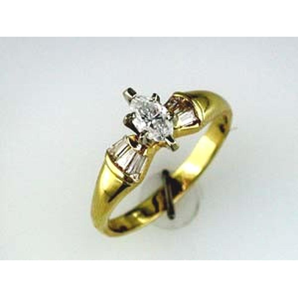 Royal Elegant 14K Yellow Gold Marquise Diamond Engagement Ring - 0.34 Carat Center