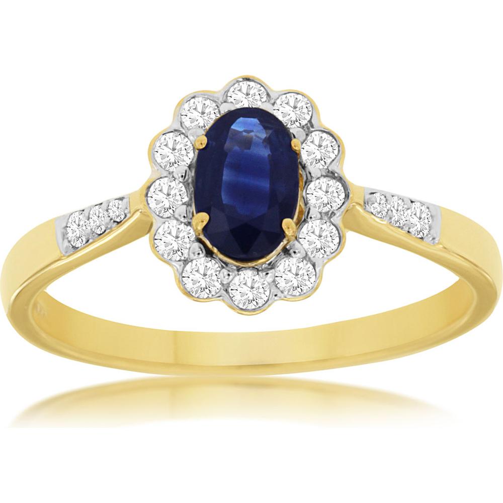Royal Elegant 14K Yellow Gold Sapphire and Diamond Oval Ring - 0.70 Carat Sapphire, 0.22 Carat Diamonds