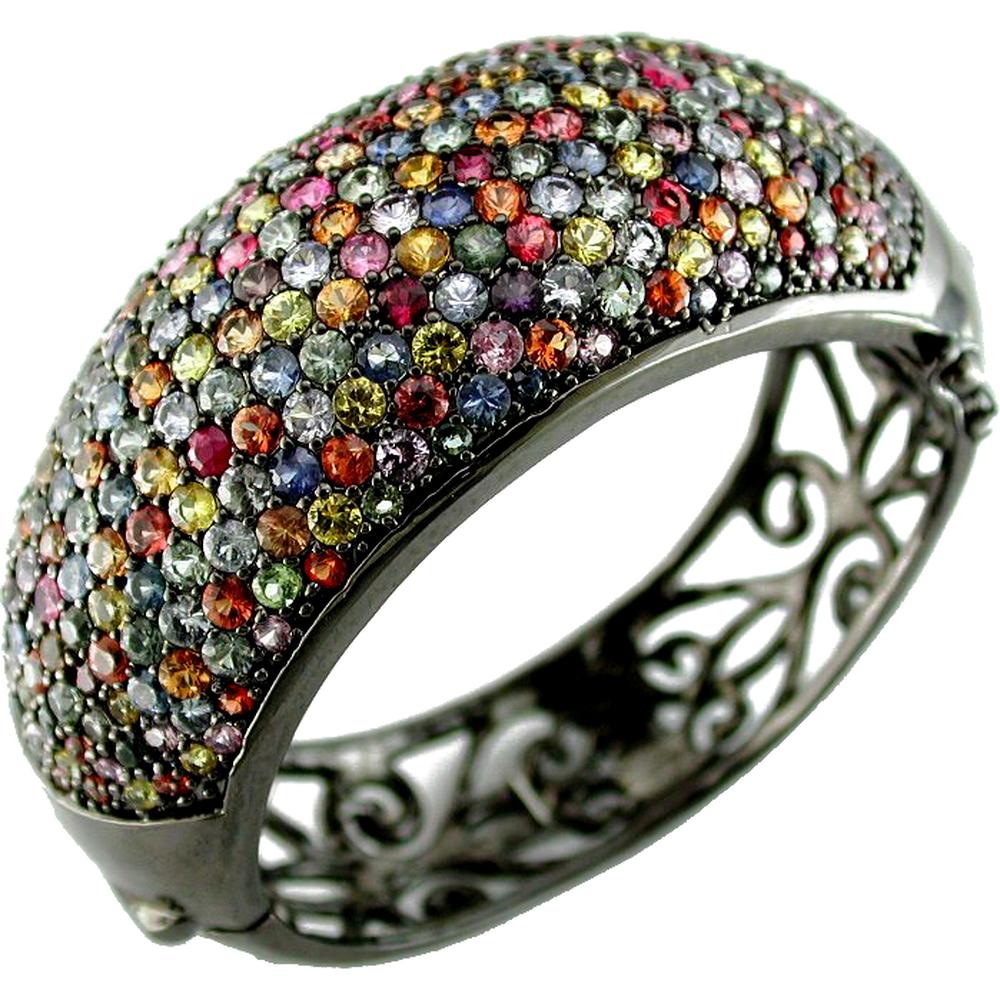 Royal Elegant Silver & Fancy Sapphire Bangle - 38.00 Carats