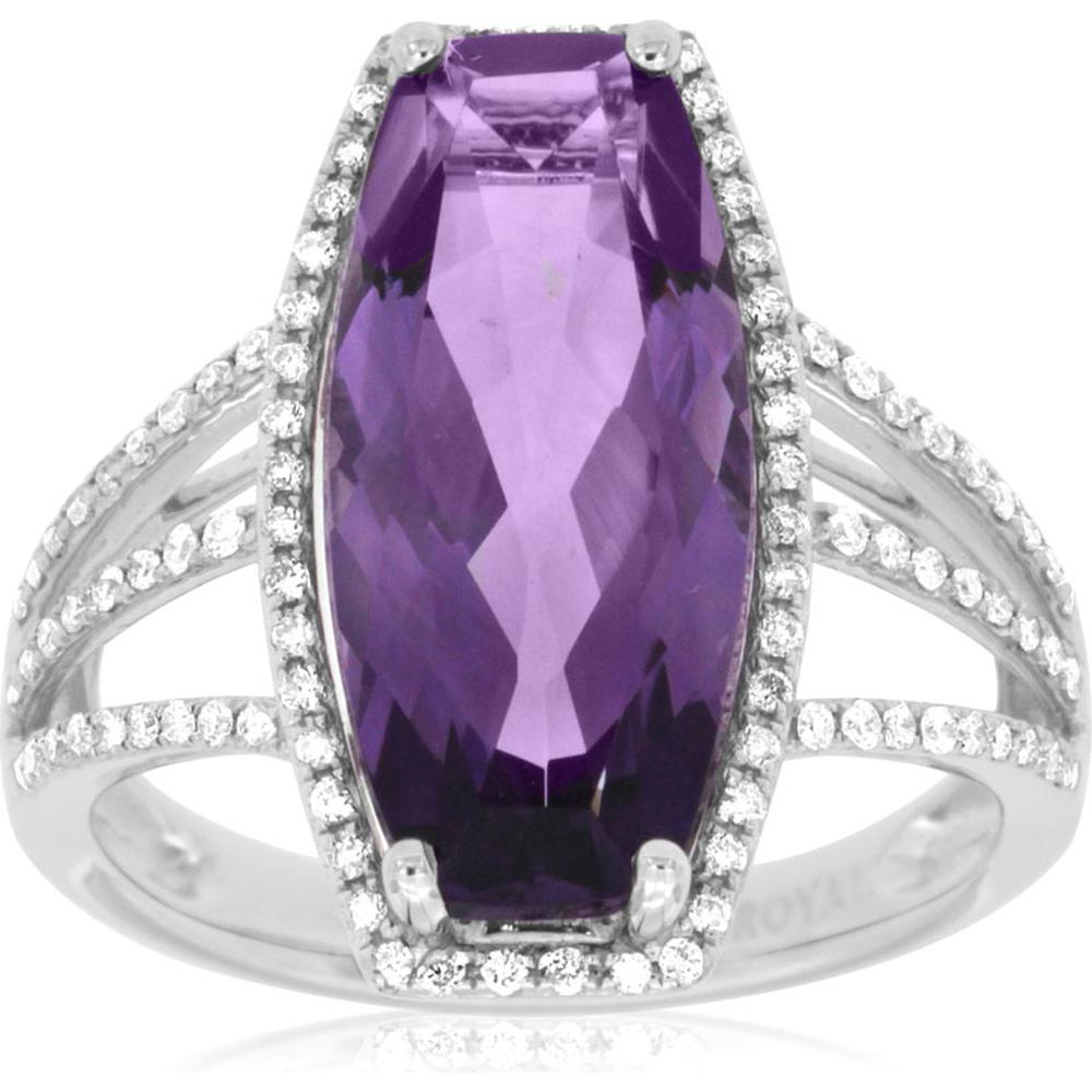 Royal Enchanted 14K White Gold Amethyst & Diamond Ring - 5.25 Carat Amethyst & 0.31 Carat Diamonds