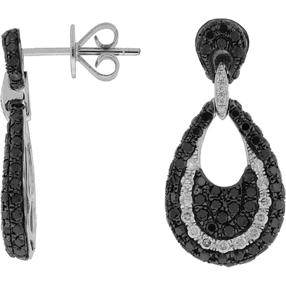 Royal Enchanted 14K White Gold Black Diamond and Diamond Earrings - 1.25 Carat Black Diamond, 0.24 Carat Total Diamond Weight