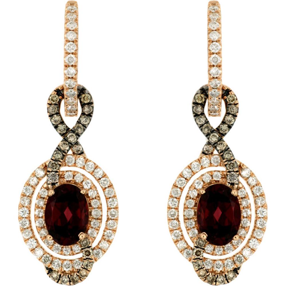 Royal Enchanted Rose: 14K Rose Gold Diamond & Mocha & Rhodolite Earrings