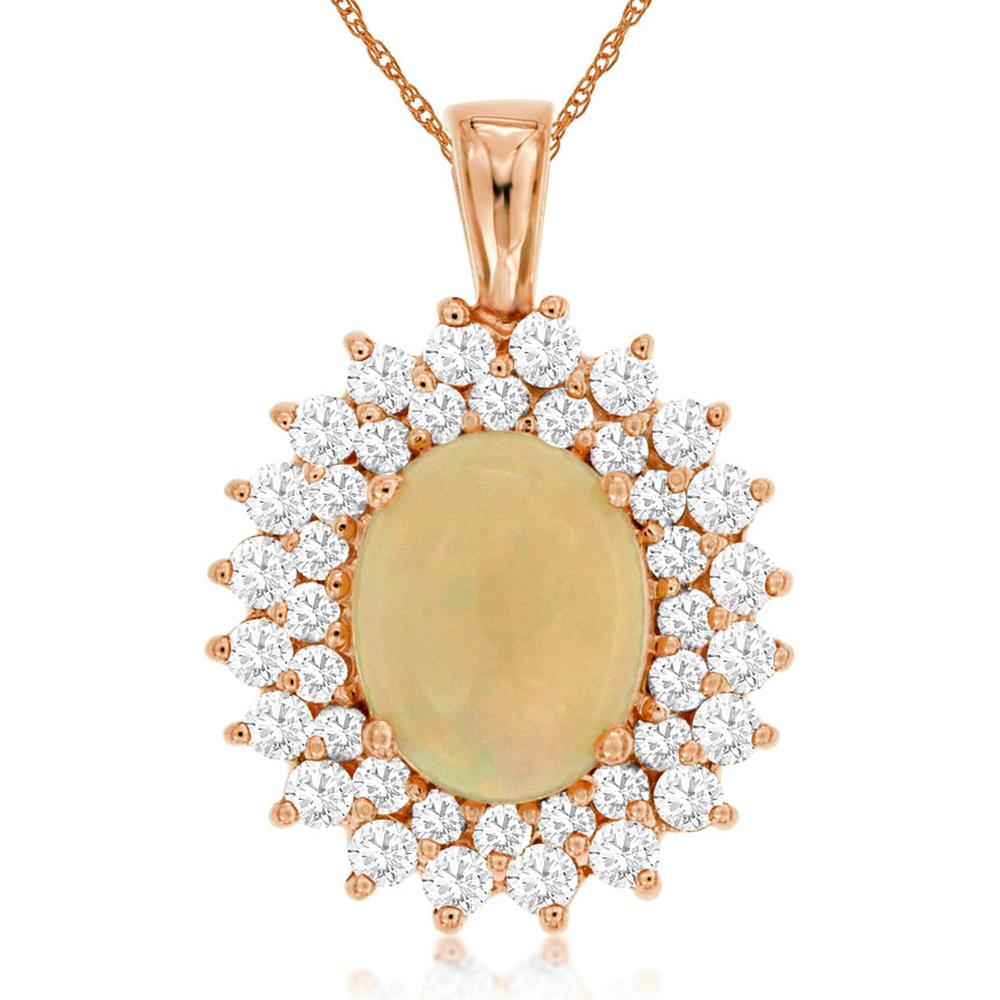 Royal Enchanted Rose: 14K Rose Gold Opal & Diamond Pendant
