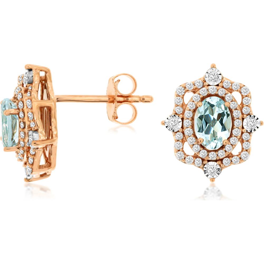 Royal Enchanted Waters 14K Rose Gold Aquamarine & Diamond Earrings