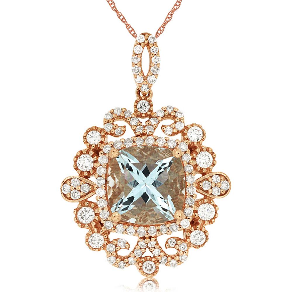 Royal Enchanting 14K Rose Gold Aquamarine and Diamond Pendant
