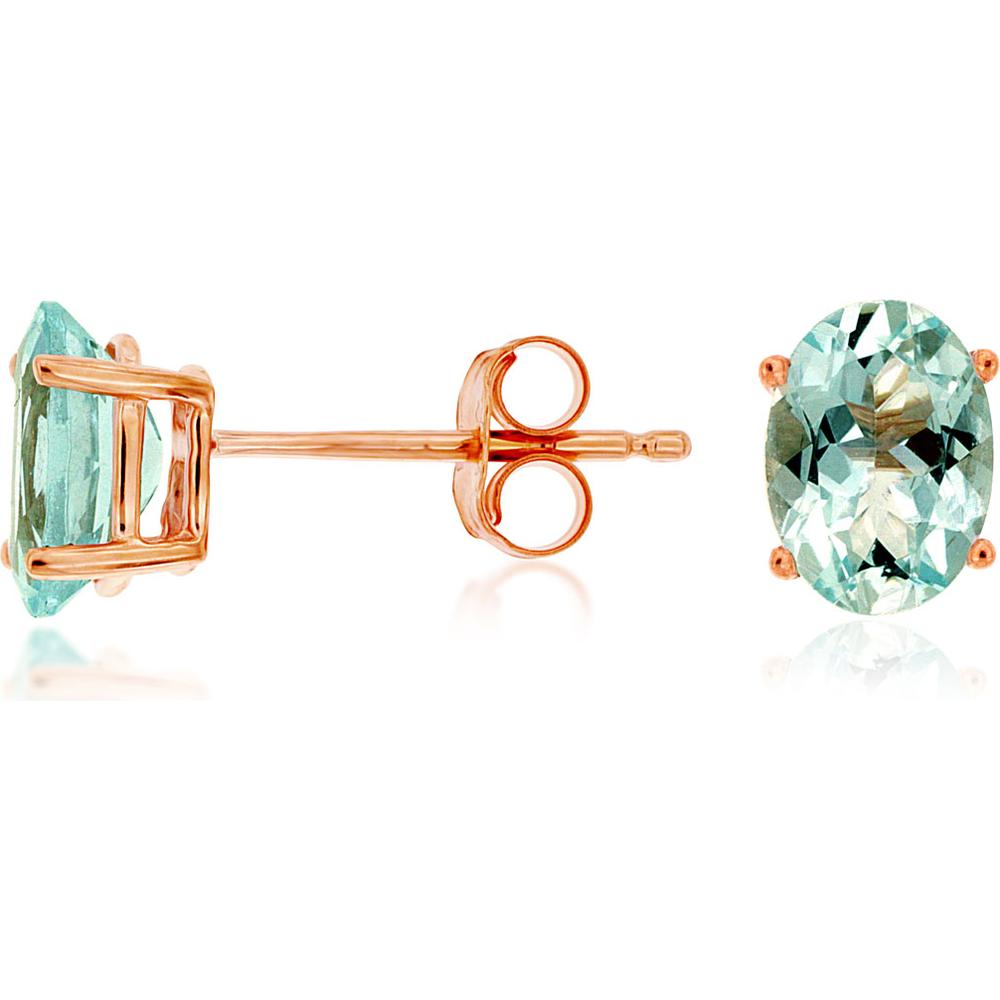 Royal Enchanting 14K Rose Gold Aquamarine Stud Earrings - 1.32 Carat Total Gem Weight