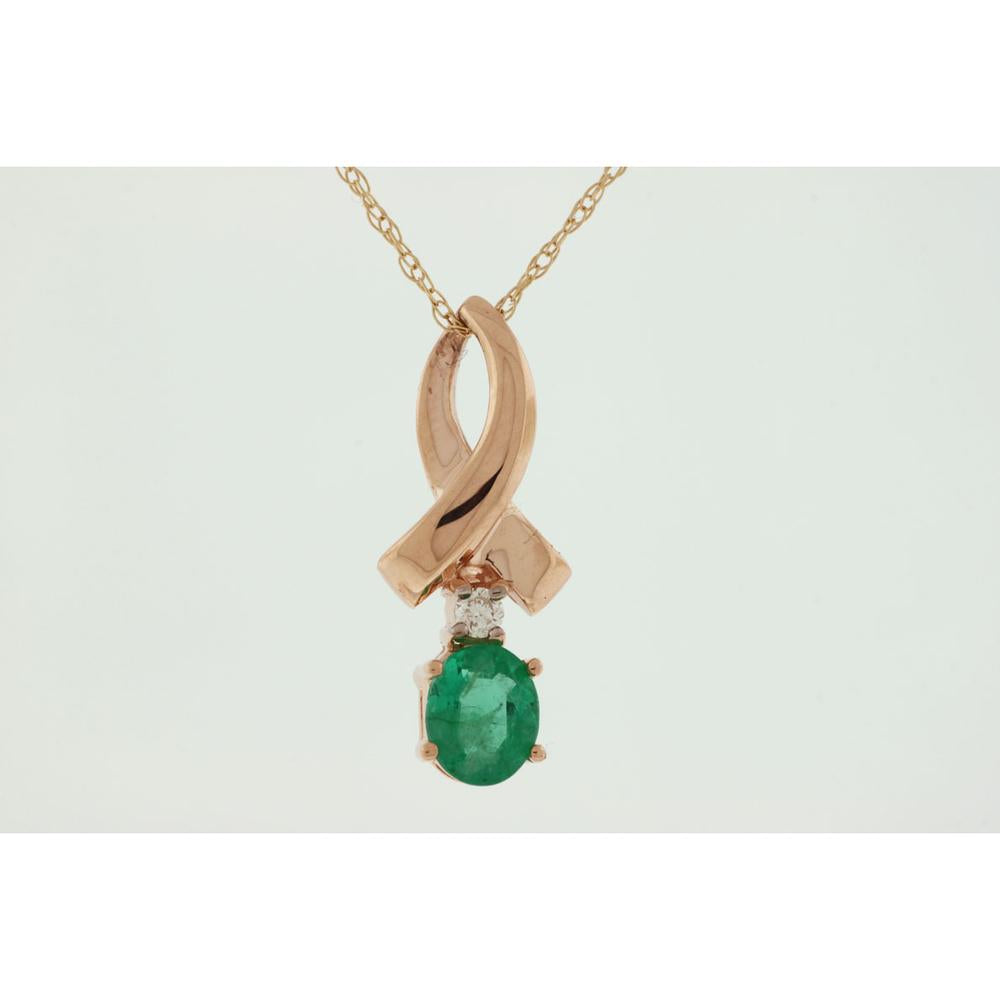 Royal Enchanting 14K Rose Gold Emerald & Diamond Pendant - Timeless Elegance
