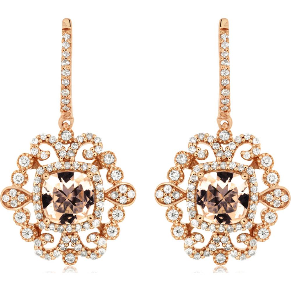 Royal Enchanting 14K Rose Gold Morganite & Diamond Earrings - 1.80 Carat Morganite, 0.80 Carat Diamonds