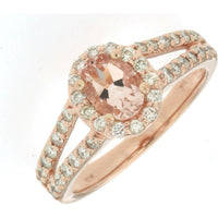 Royal Enchanting 14K Rose Gold Morganite and Diamond Ring - 0.65 Carat Oval Morganite - 0.65 Carat Total Diamond Weight