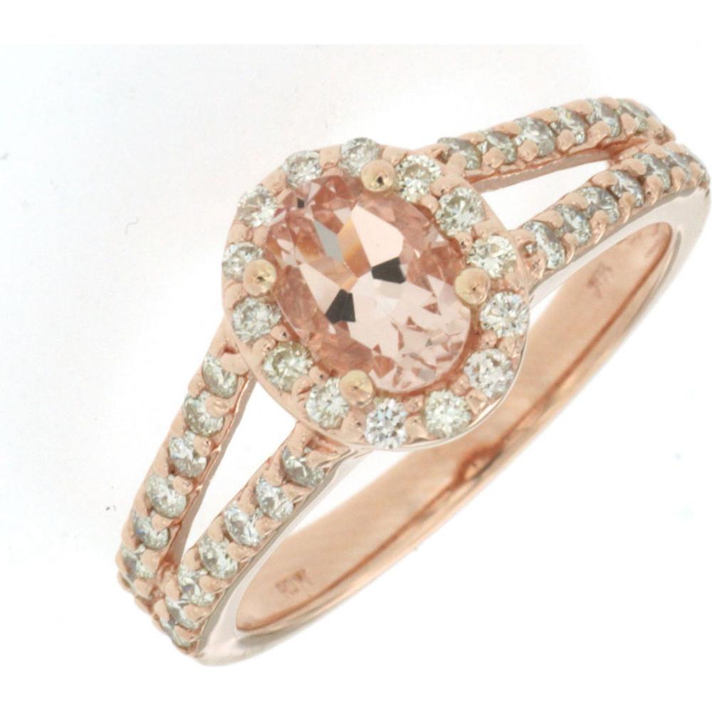 Royal Enchanting 14K Rose Gold Morganite and Diamond Ring - 0.65 Carat Oval Morganite - 0.65 Carat Total Diamond Weight