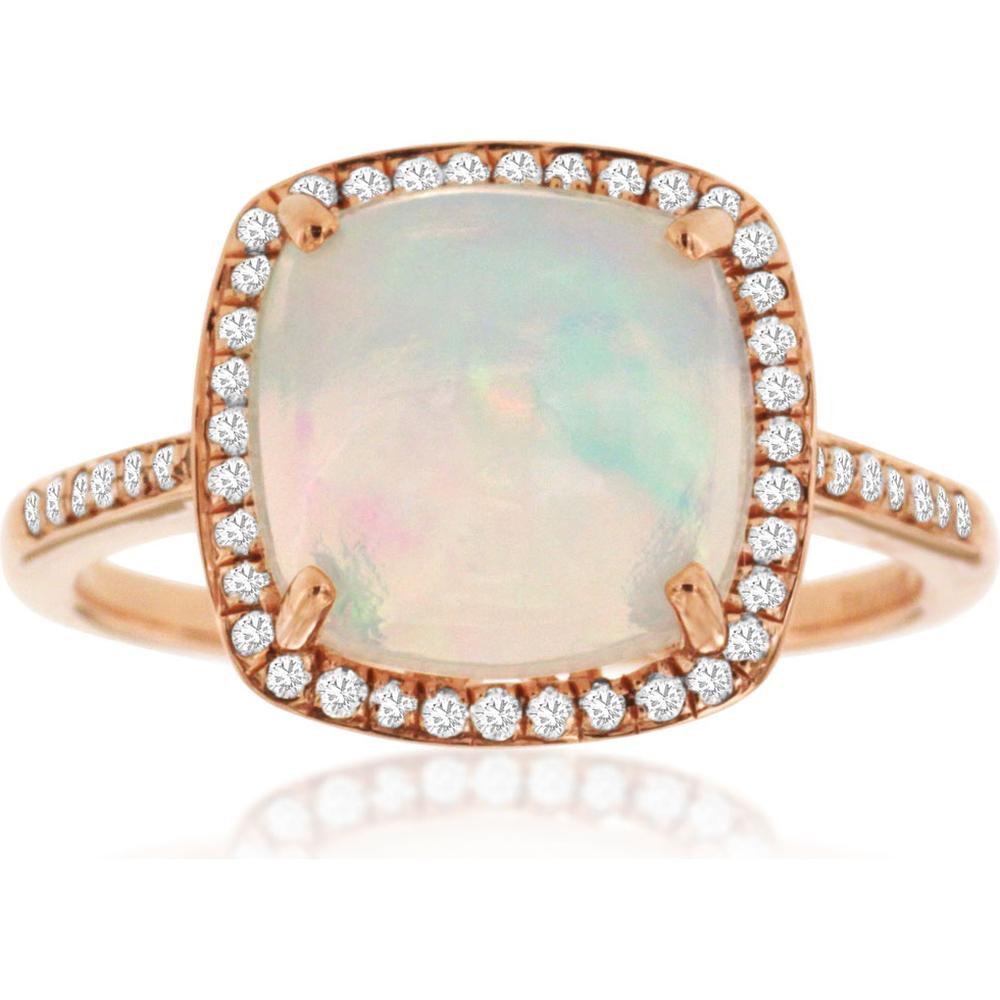 Royal Enchanting 14K Rose Gold Opal and Diamond Cushion Cut Ring