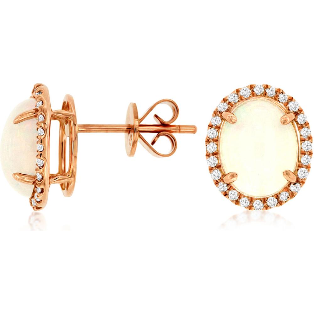Royal Enchanting 14K Rose Gold Opal & Diamond Halo Earrings - 3.75 Carat Total Gem Weight