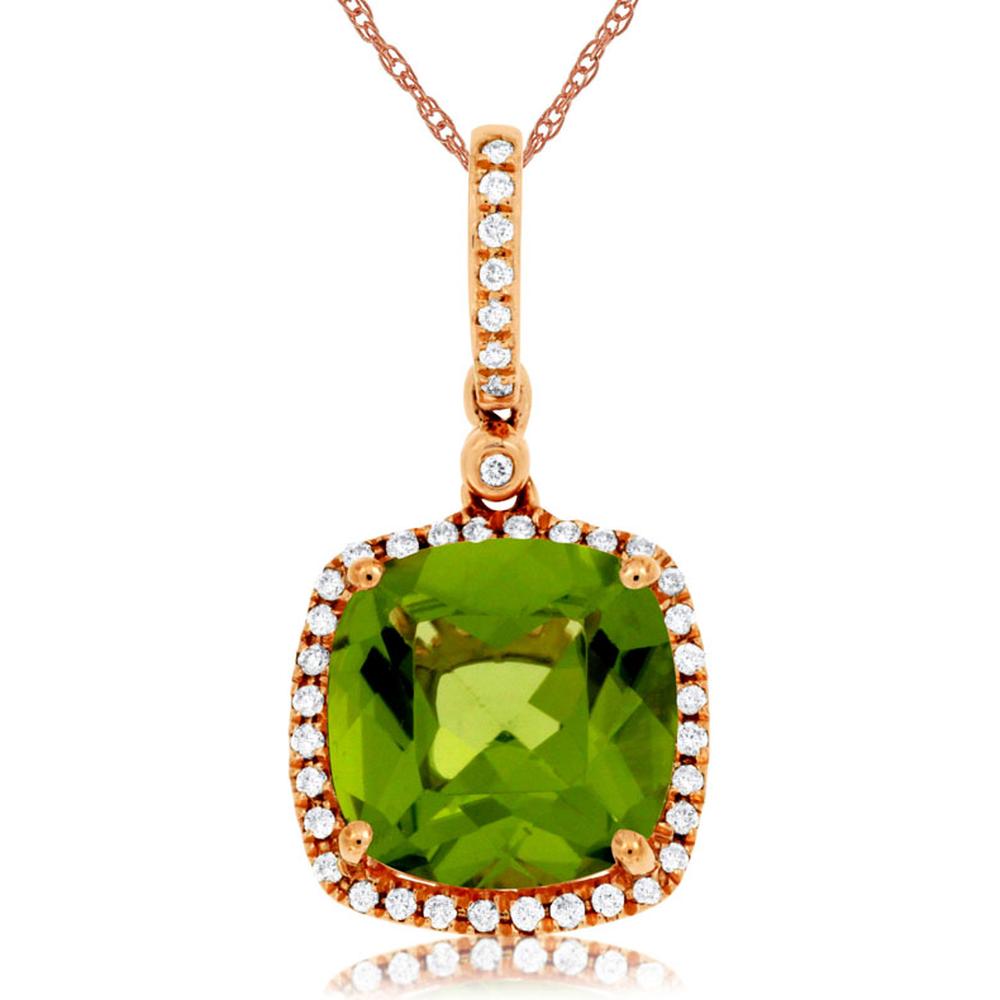 Royal Enchanting 14K Rose Gold Peridot and Diamond Pendant