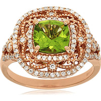 Royal Enchanting 14K Rose Gold Peridot & Diamond Ring - 1.50 Carat Main Stone, 0.47 Carat Additional Diamonds