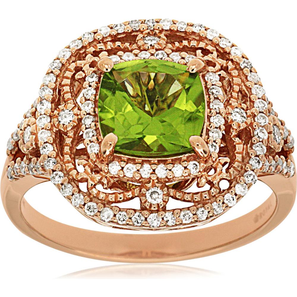 Royal Enchanting 14K Rose Gold Peridot & Diamond Ring - 1.50 Carat Main Stone, 0.47 Carat Additional Diamonds