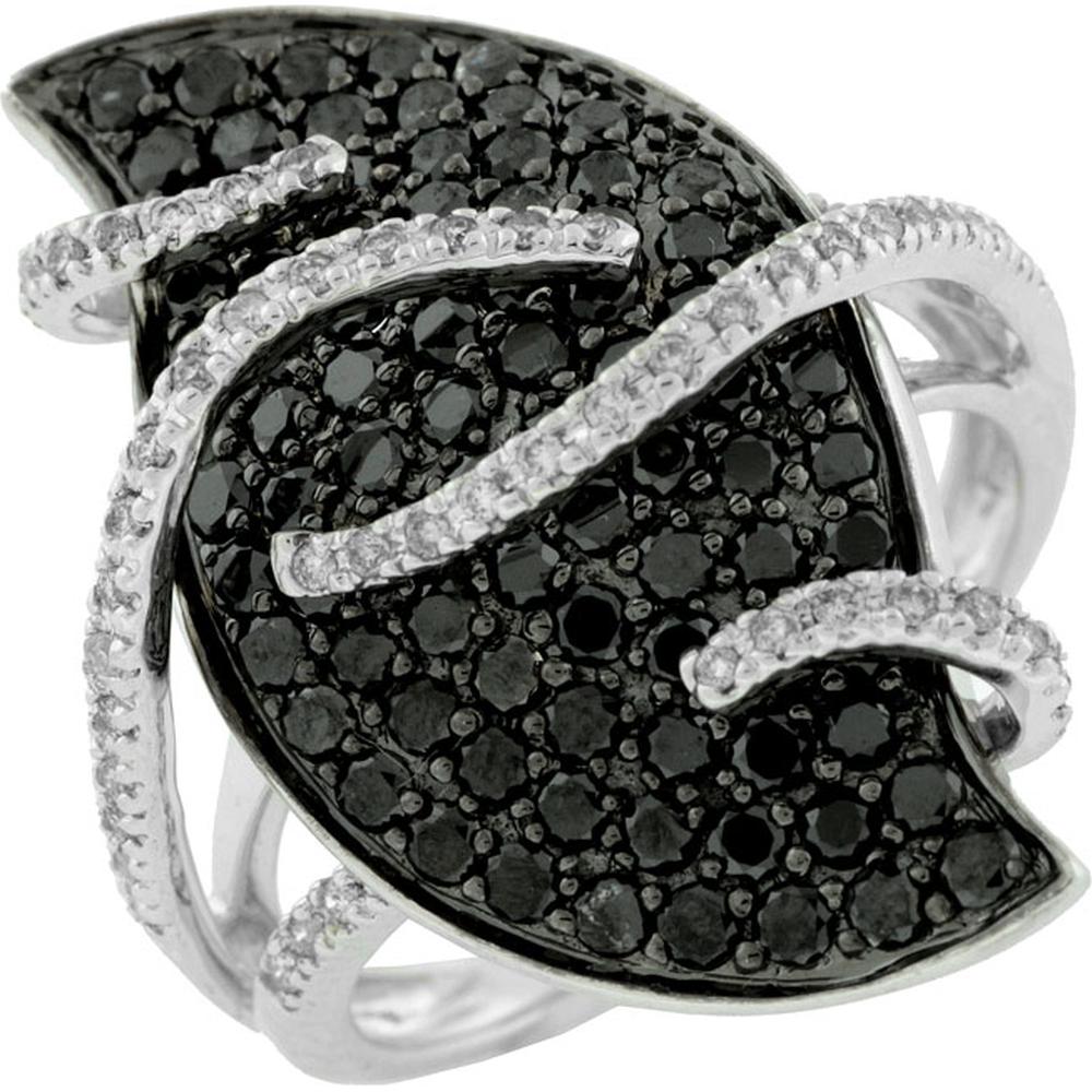 Royal Enchanting 14K White Gold Black Diamond & Diamond Halo Ring