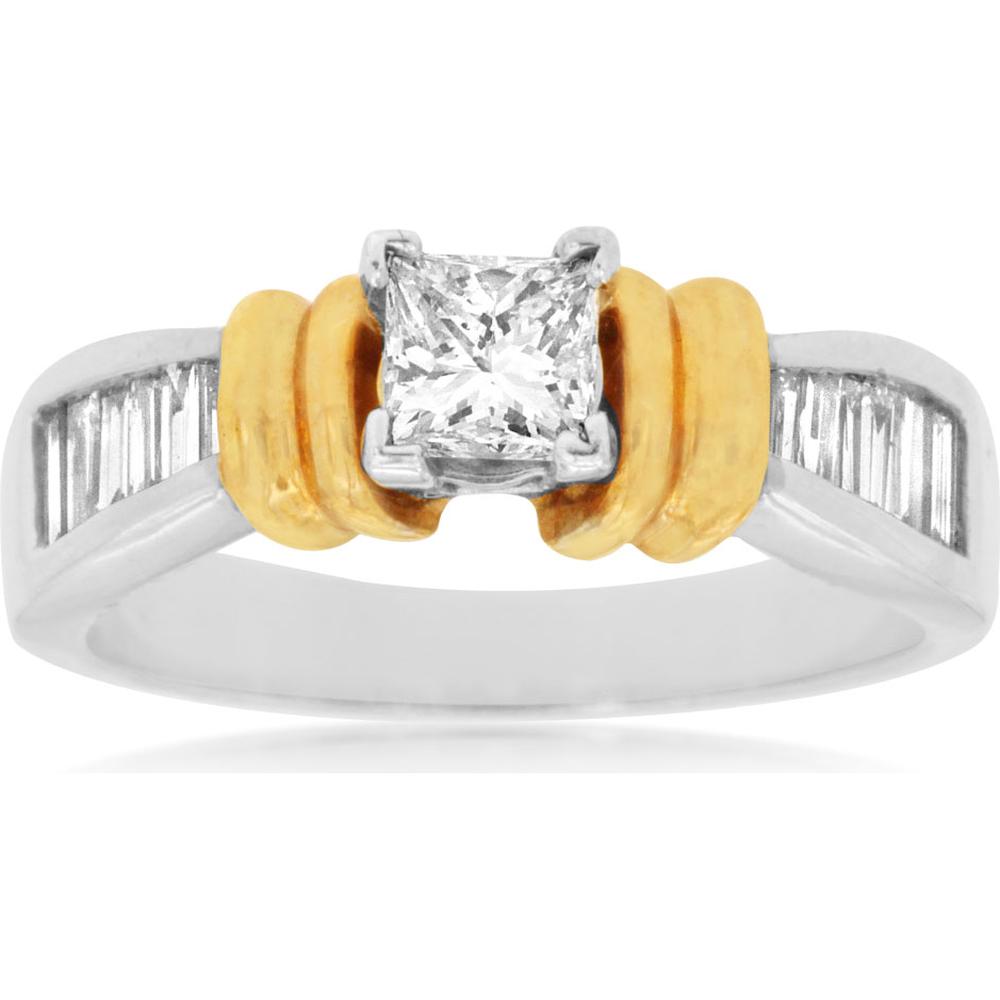 Royal Enchanting 14K White Gold Diamond Halo Engagement Ring - 0.44 Carat Princess Cut Center