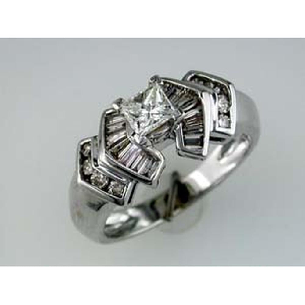 Royal Enchanting 14K White Gold Princess-Cut Diamond Engagement Ring - 1.19 Carat Total Diamond Weight