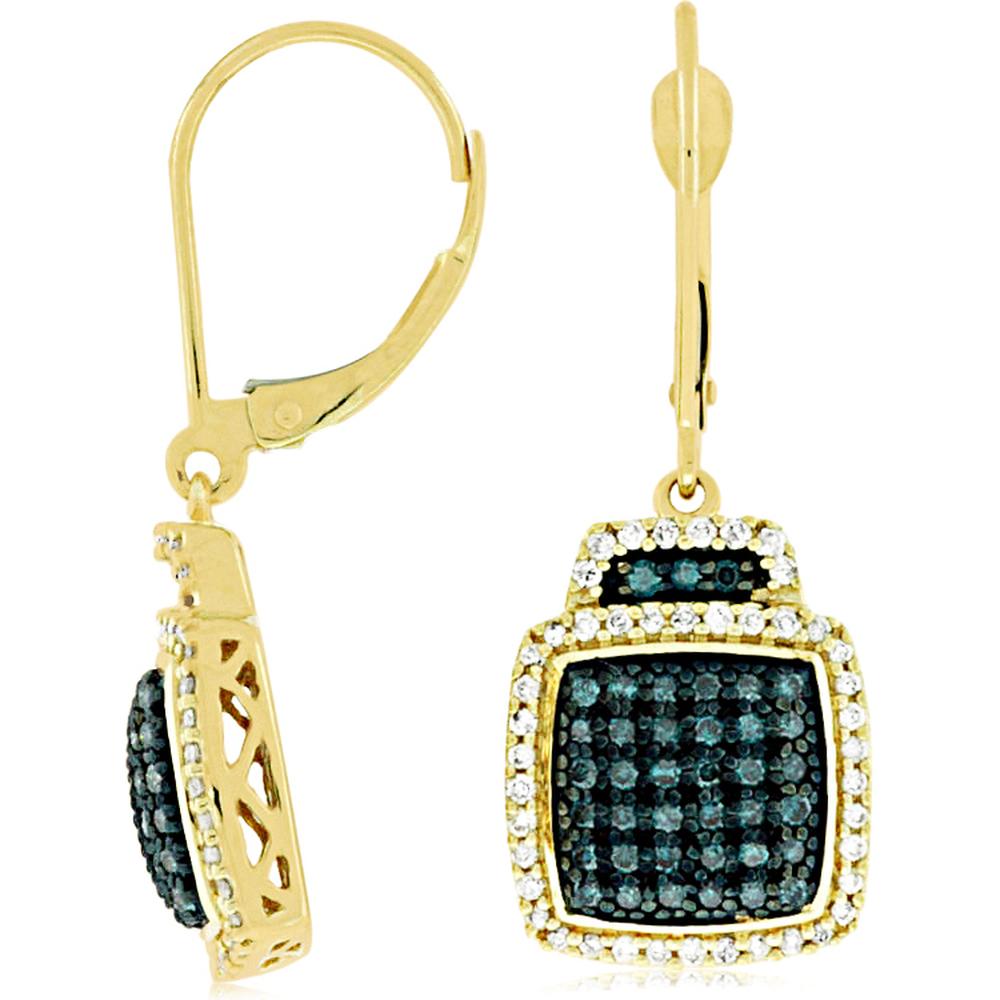 Royal Enchanting 14K Yellow Gold Blue Diamond & Diamond Earrings - 0.75 Carat Total Diamond Weight