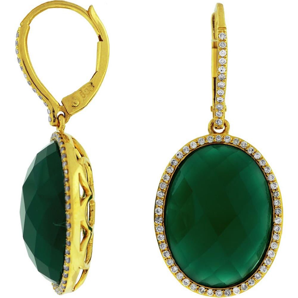 Royal Enchanting 14K Yellow Gold Diamond & Green Agate Earrings - Nature's Beauty