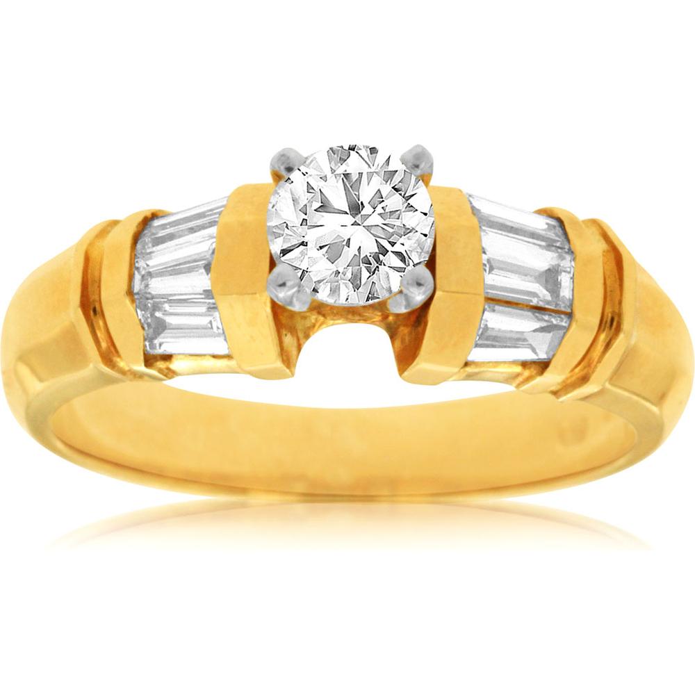 Royal Enchanting 14K Yellow Gold Diamond Engagement Ring with Round Center Stone - 1.0 Carat Total Diamond Weight