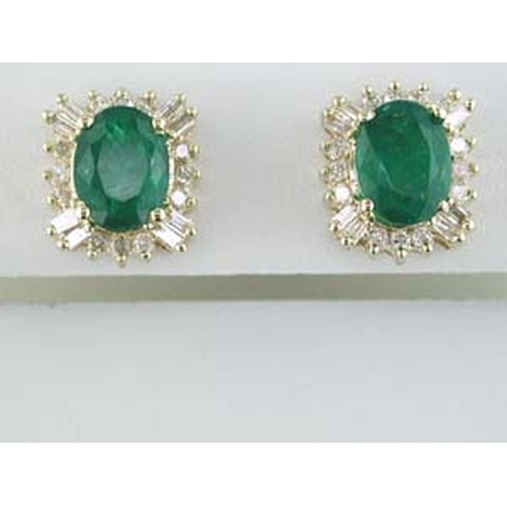 Royal Enchanting 14K Yellow Gold Emerald & Diamond Earrings