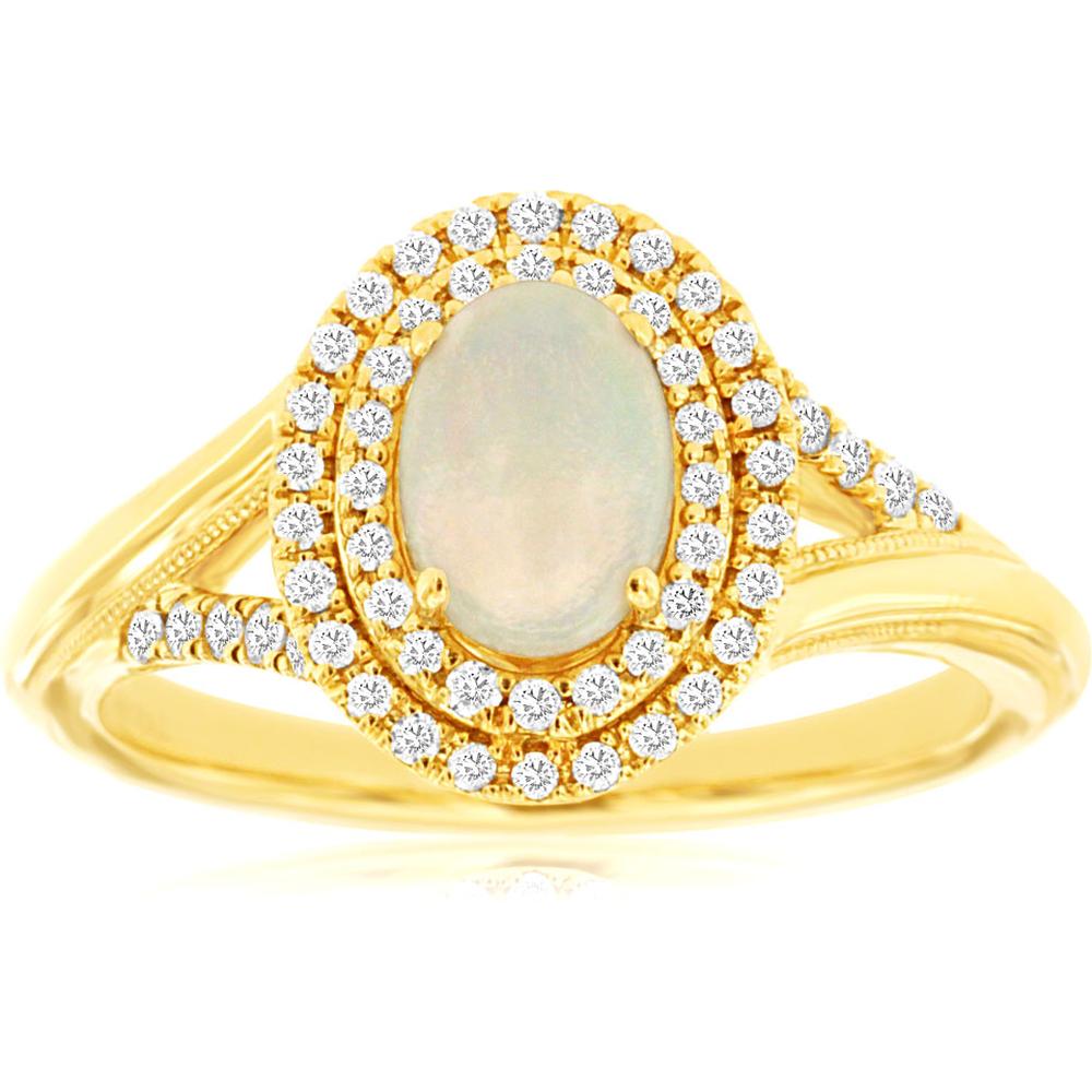Royal Enchanting 14K Yellow Gold Opal & Diamond Ring