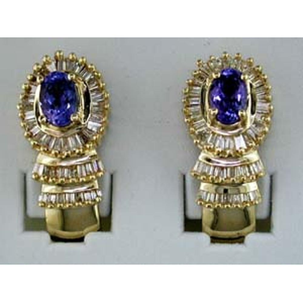 Royal Enchanting 14K Yellow Gold Tanzanite & Diamond Earrings - 1.00 Carat Tanzanite, 0.80 Carat Total Diamond Weight