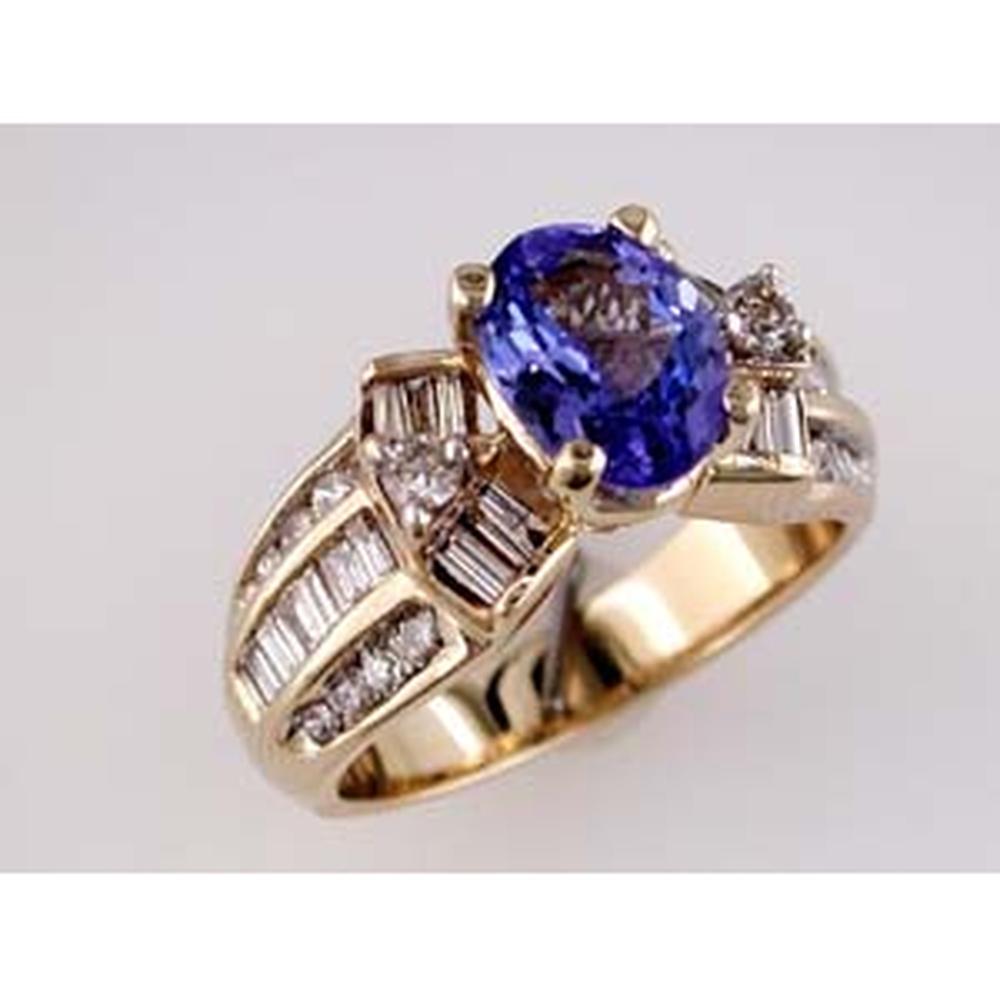 Royal Enchanting 14K Yellow Gold Tanzanite & Diamond Ring - 2.10 Carat Total Gem Weight