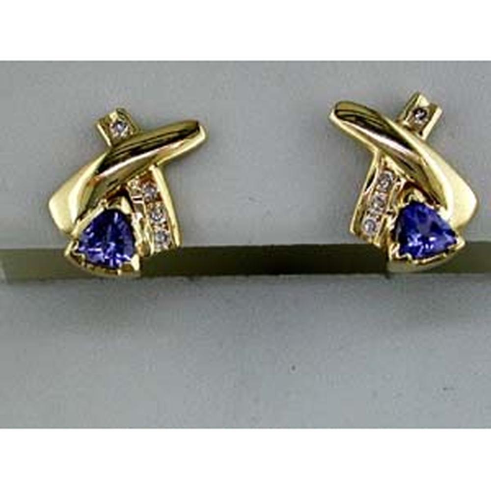 Royal Enchanting 14K Yellow Gold Tanzanite and Diamond Trillion Earrings