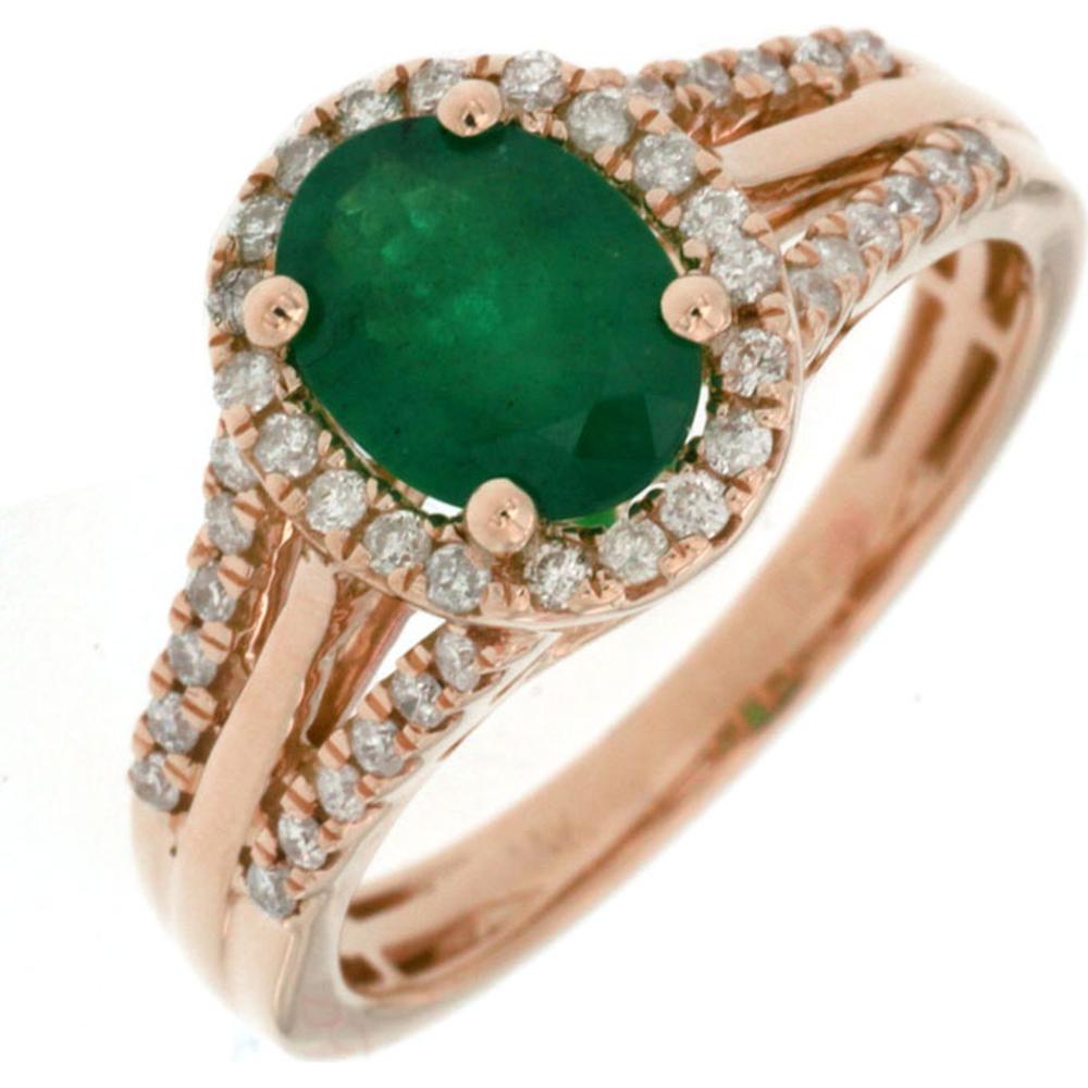 Royal Enchantment 14K Rose Gold Emerald & Diamond Ring - 1.10 Carat Emerald, 0.30 Carat Diamonds