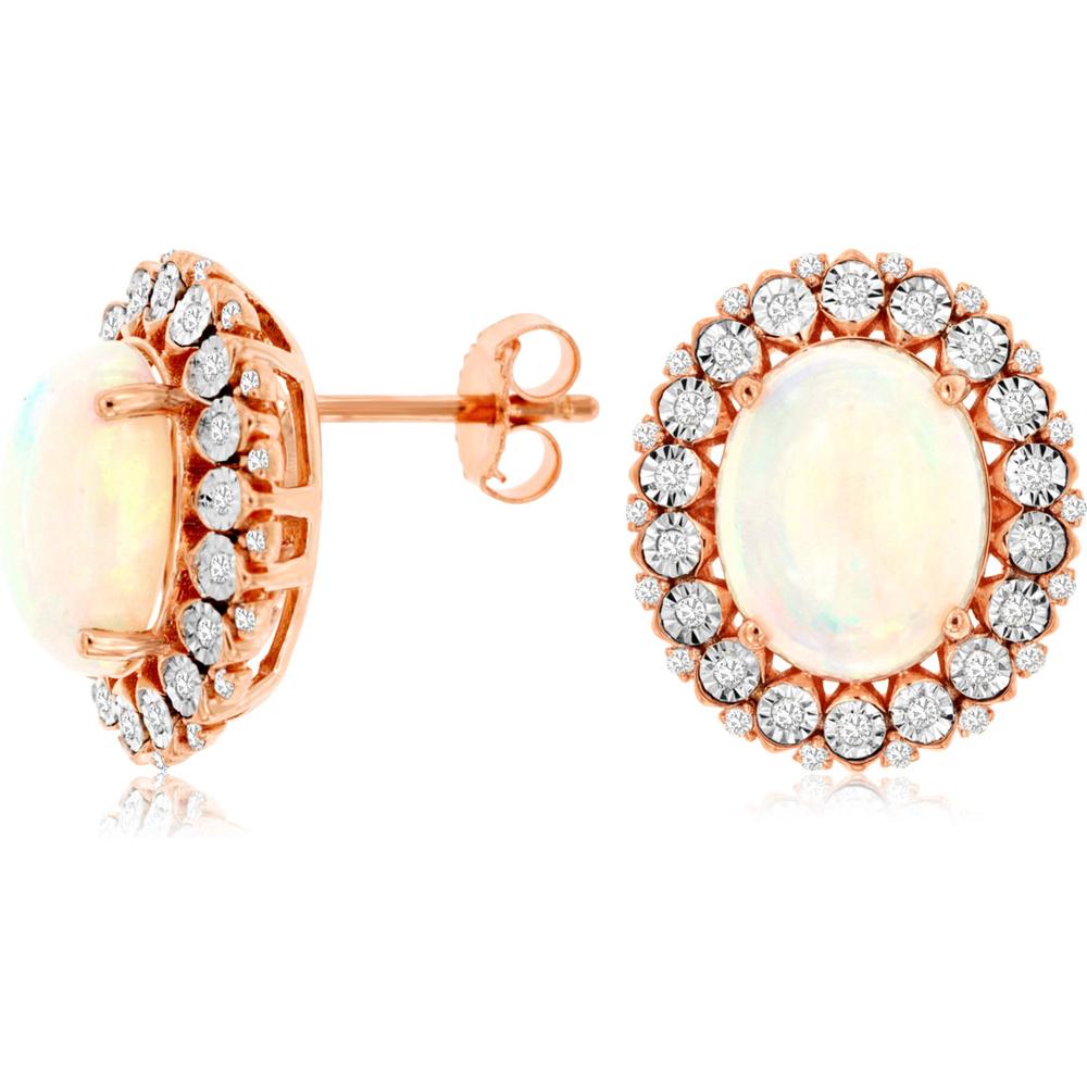 Royal Enchantment 14K Rose Gold Opal & Diamond Earrings - 3.65 Carat Total Gem Weight