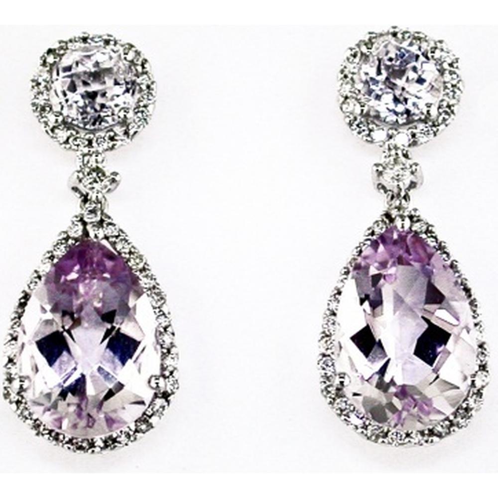 Royal Enchantment 14K White Gold Diamond & Pink Amethyst Earrings - 6.85 Carat Pear Shape Gemstones