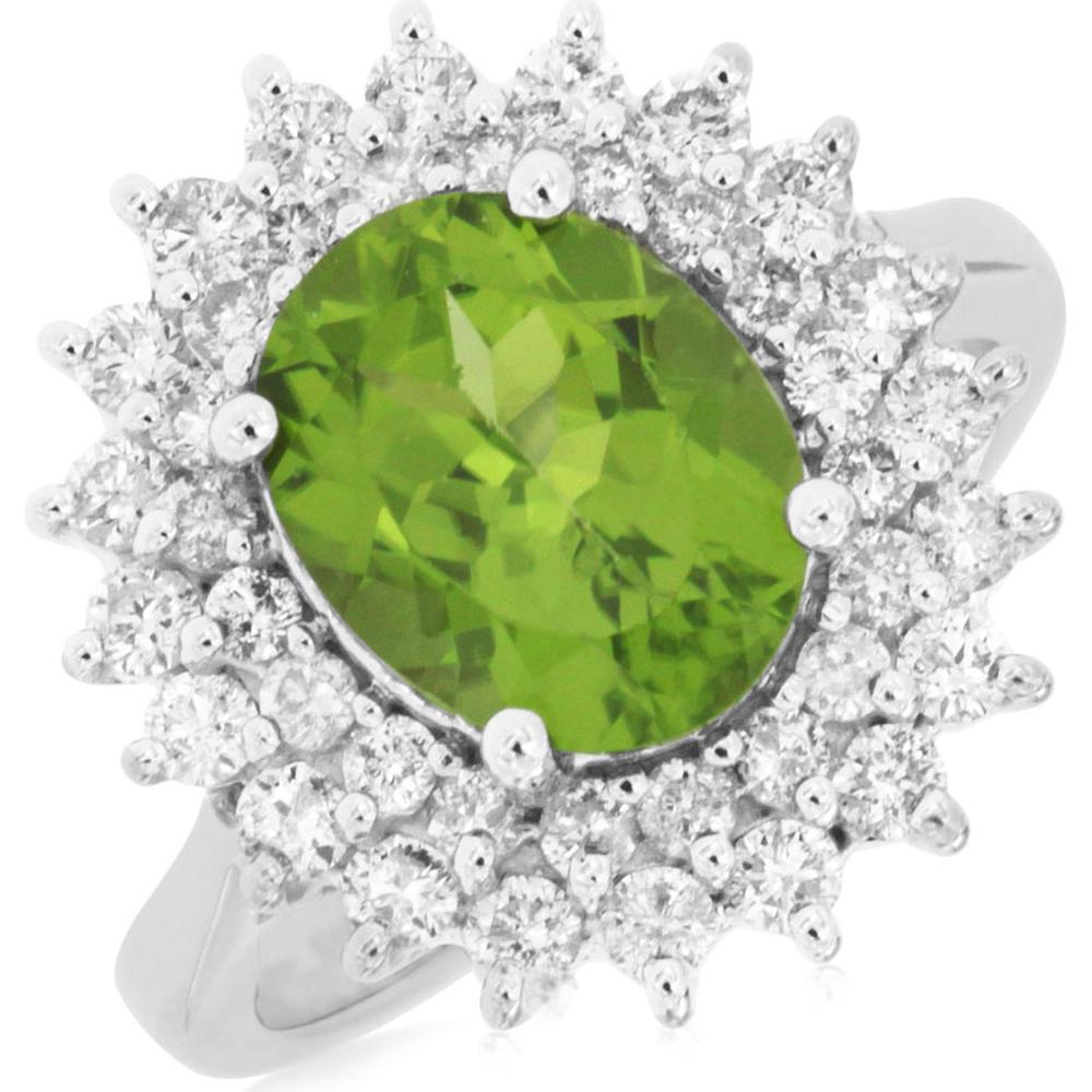 Royal Enchantment 14K White Gold Peridot & Diamond Ring - 3.85 Carat Total Gem Weight