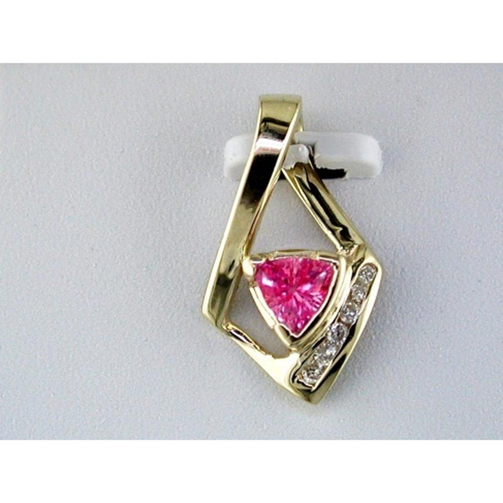 Royal Energizing 14K Yellow Gold Diamond & Pink Sapphire Trillion Pendant