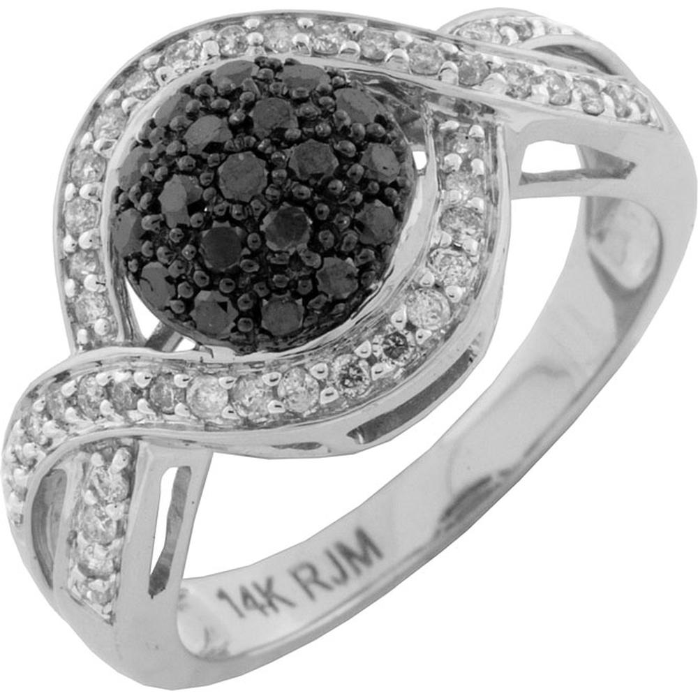 Royal Enigma 14K White Gold Black Diamond & Diamond Ring - Mystical Elegance in Contrast
