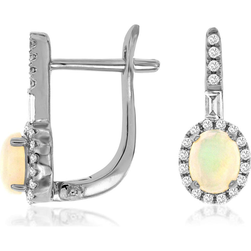 Royal Ethereal 14K White Gold Opal & Diamond Drop Earrings - Mesmerizing Radiance