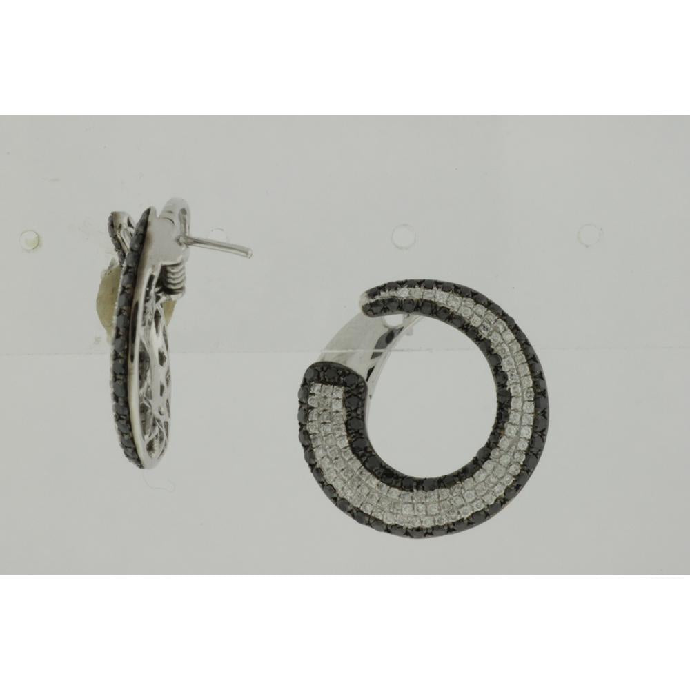 Royal Exquisite 14K White Gold Black Diamond & Diamond Earrings