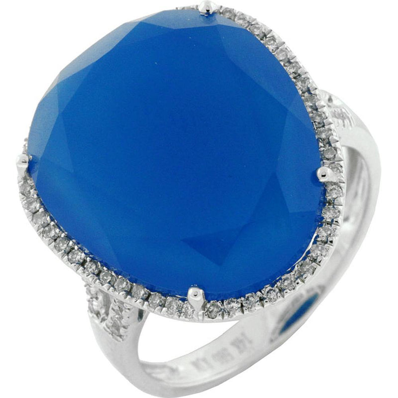 Royal Exquisite 14K White Gold Diamond & Blue Agate Ring - Serene Elegance