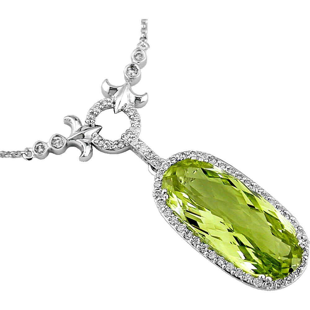 Royal Exquisite 14K White Gold Diamond and Lemon Quartz Necklace