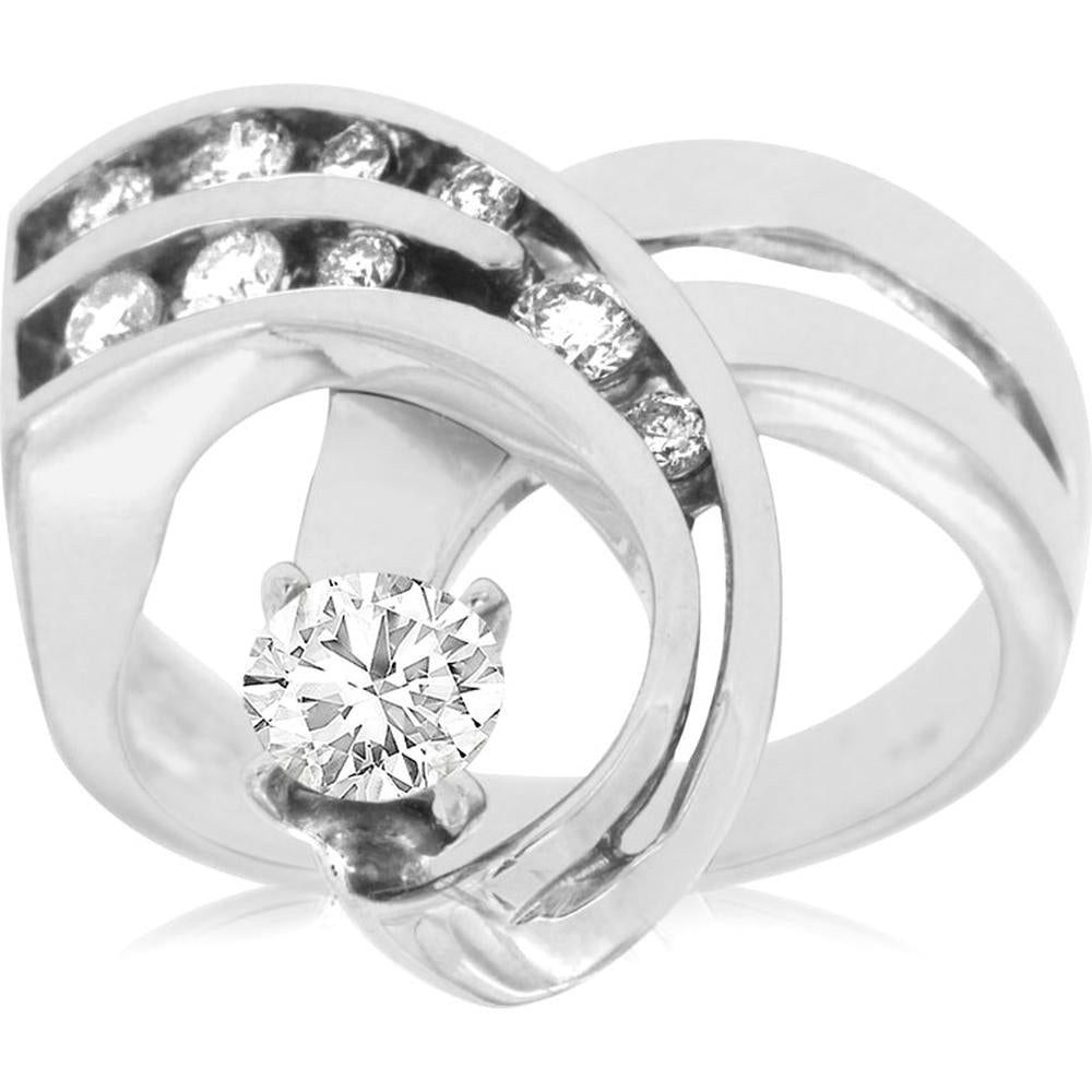 Royal Exquisite 14K White Gold Diamond Engagement Ring with Brilliant Round-Cut Center Diamond - 0.71 Carat Total Diamond Weight