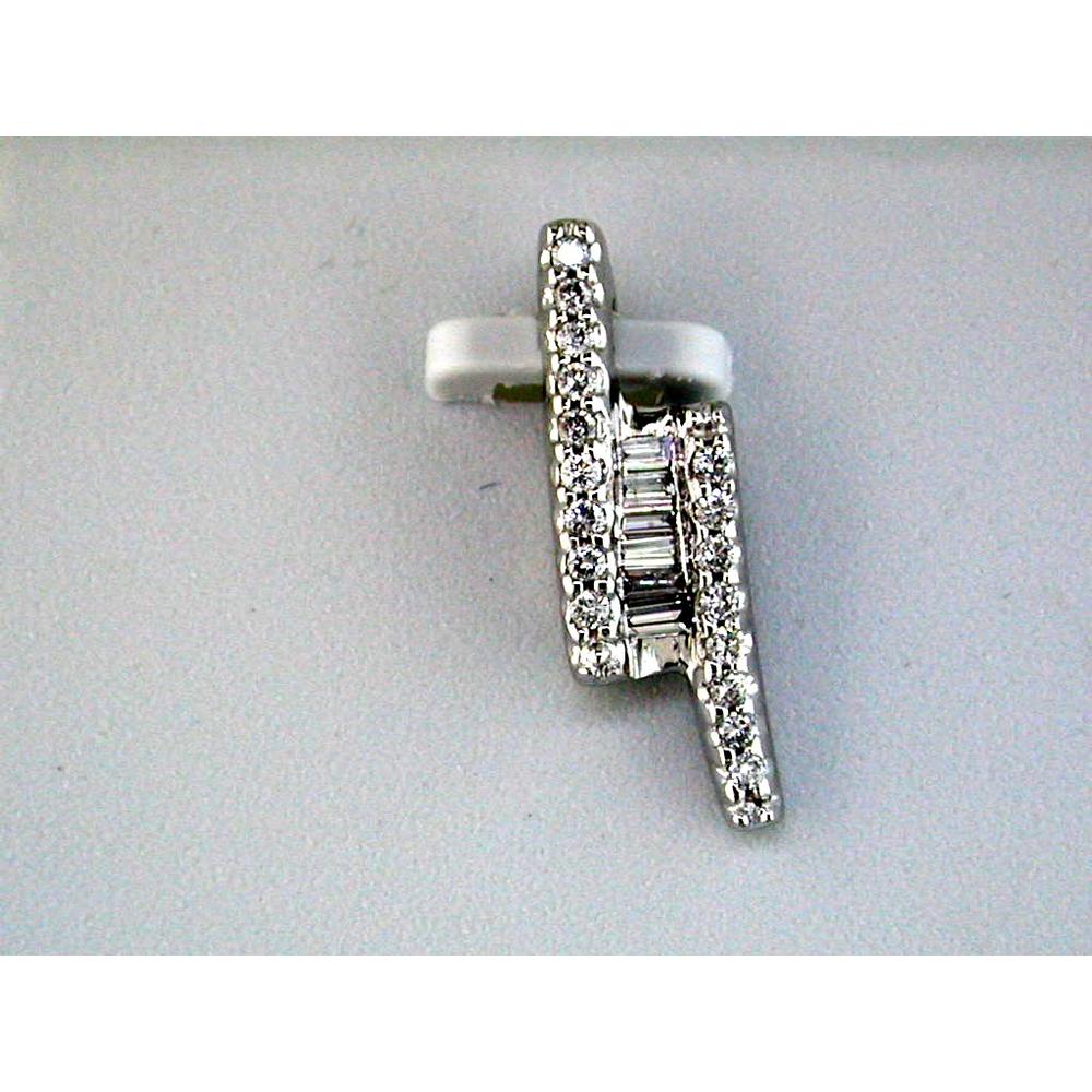 Royal Exquisite 14K White Gold Diamond Pendant with Baguette and Round Diamonds
