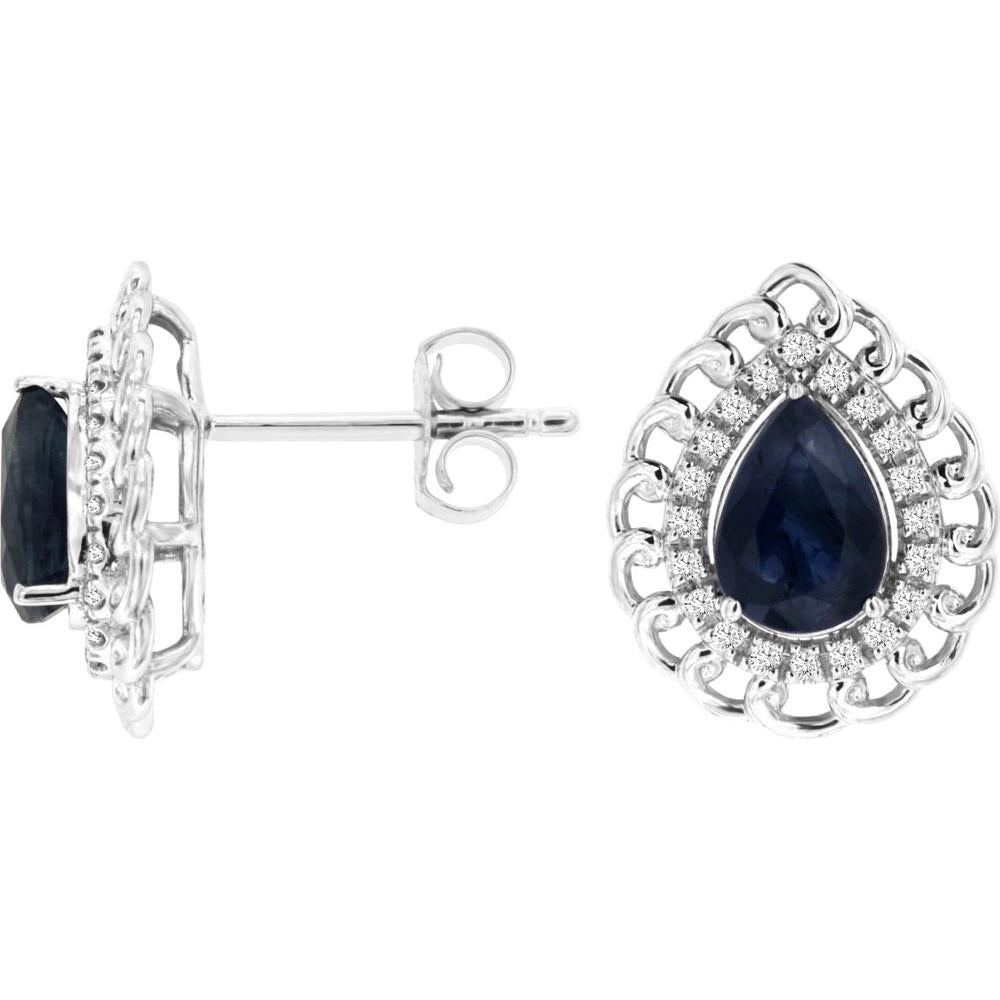 Royal Exquisite 14K White Gold Emerald and Diamond Earrings