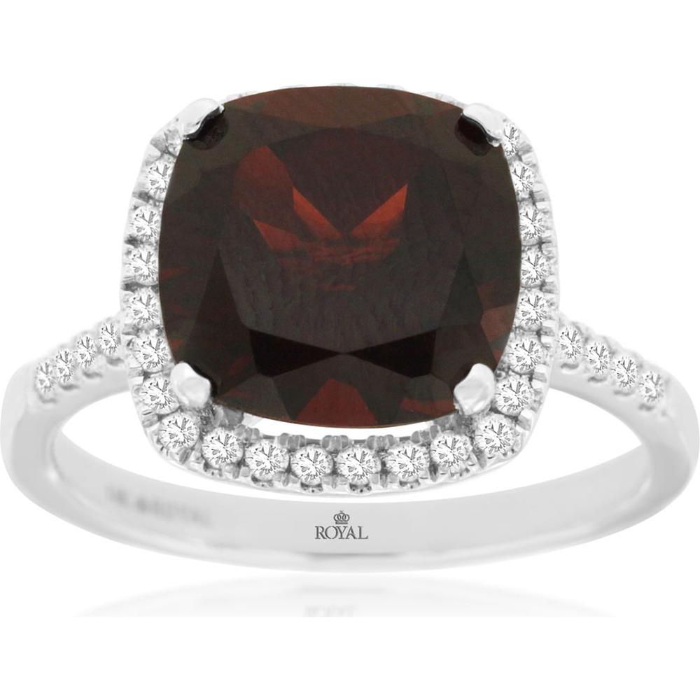 Royal Exquisite 14K White Gold Garnet and Diamond Halo Ring