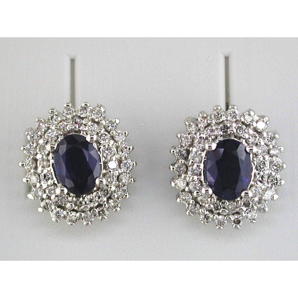 Royal Exquisite 14K White Gold Sapphire and Diamond Halo Earrings - 2.00 Carat Sapphire, 1.14 Carat Diamonds