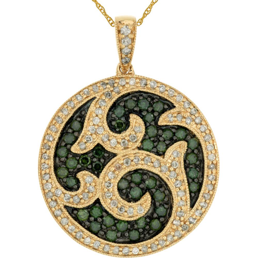 Royal Exquisite 14K Yellow Gold Diamond Pendant with White & Green Diamonds