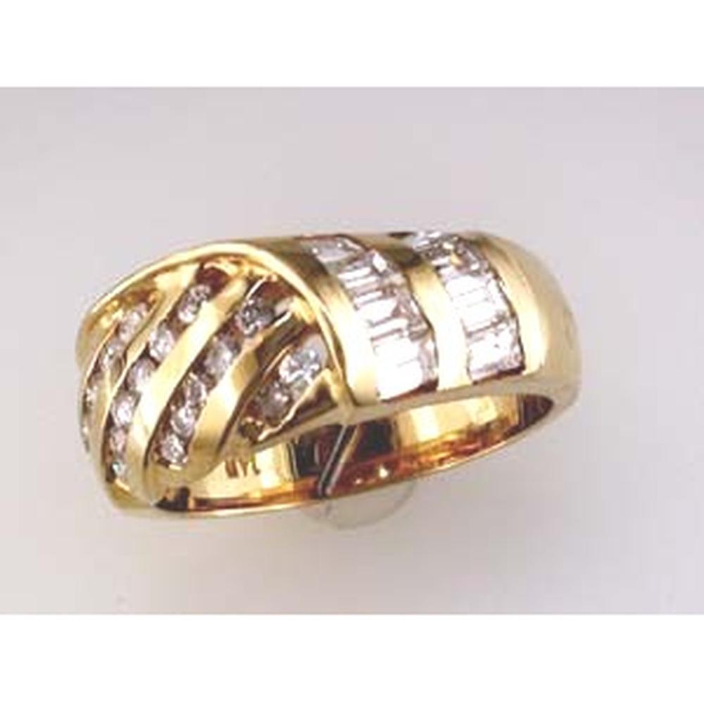 Royal Exquisite 14K Yellow Gold Diamond Ring with Baguette and Round Diamonds - 1.60 Carat Total Diamond Weight